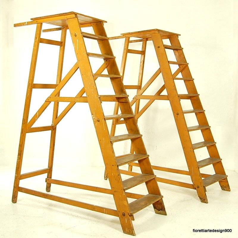 Due scale in legno design industriale Wooden Ladder Shelf - Clicca l'immagine per chiudere