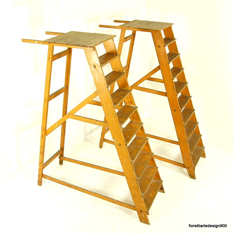 Due scale in legno design industriale Wooden Ladder Shelf - Clicca l'immagine per chiudere