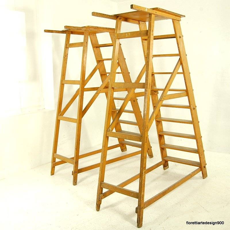 Due scale in legno design industriale Wooden Ladder Shelf - Clicca l'immagine per chiudere